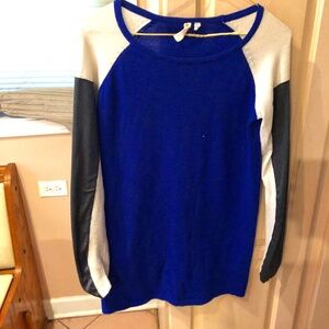 Long Sleeves Cobalt Blue & black Artsy Colorblock Patchwork arm patch Shirt